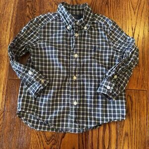 Polo Ralph Lauren Boys 2T Natural Stretch Navy Plaid Button Down Long Sleeve